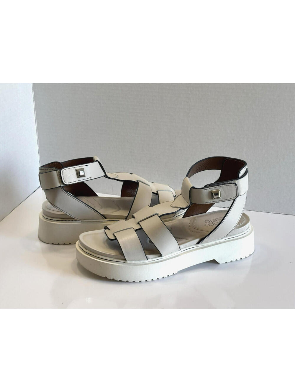 Franco Sarto Wallow Chunky Women's 10M Ivory Leather Gladiator Platform Sandals